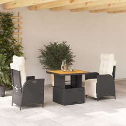 vidaXL Set comedor de jardín 3 pzas con cojines ratán sintético negro
