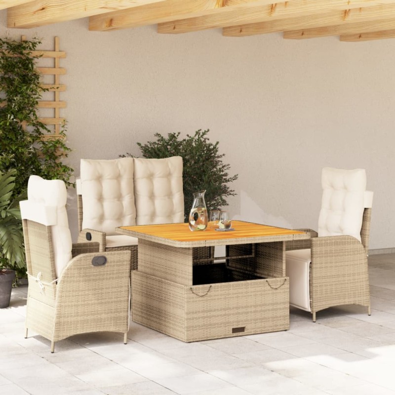 vidaXL Set de comedor jardín con cojines 4 pzas ratán sintético beige vidaXL Set de comedor jardín con cojines 4 pzas ratán sintético beige