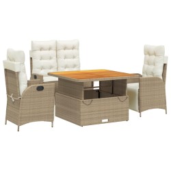 vidaXL Set de comedor jardín con cojines 4 pzas ratán sintético beige