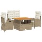 vidaXL Set de comedor jardín con cojines 4 pzas ratán sintético beige vidaXL Set de comedor jardín con cojines 4 pzas ratán sintético beige