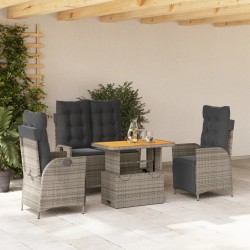 vidaXL Juego de comedor de jardín 4 piezas con cojines ratán PE gris