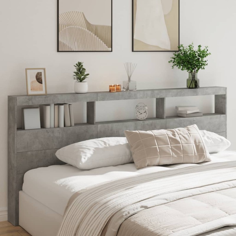 vidaXL Cabecero de cama con luz LED gris hormigón 220x17x102 cm vidaXL Cabecero de cama con luz LED gris hormigón 220x17x102 cm