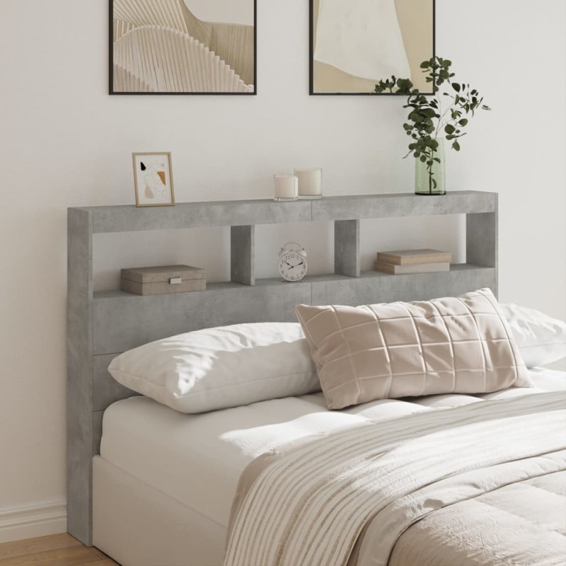 vidaXL Cabecero de cama con luz LED gris hormigón 160x17x102 cm vidaXL Cabecero de cama con luz LED gris hormigón 160x17x102 cm