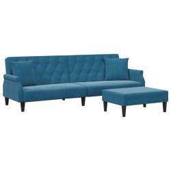 vidaXL Sofá cama de 2 plazas con almohadas y taburete terciopelo azul