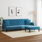 vidaXL Sofá cama de 2 plazas con almohadas y taburete terciopelo azul vidaXL Sofá cama de 2 plazas con almohadas y taburete terciopelo azul