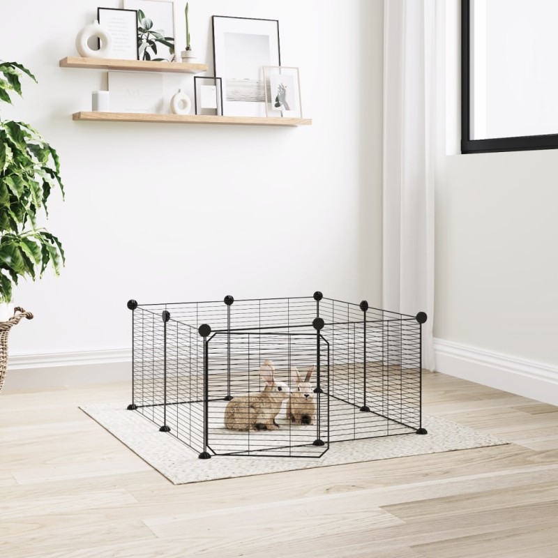 vidaXL Jaula para mascotas de 8 paneles con puerta acero negro 35x35cm vidaXL Jaula para mascotas de 8 paneles con puerta acero negro 35x35cm