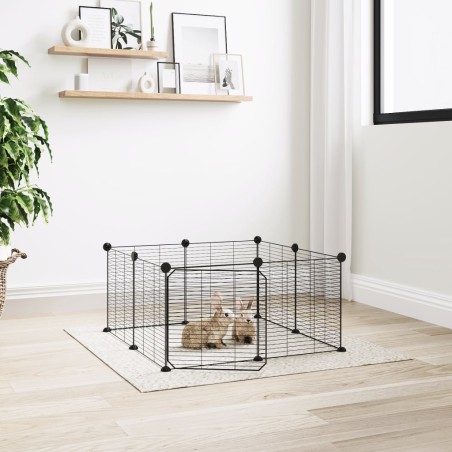 vidaXL Jaula para mascotas de 8 paneles con puerta acero negro 35x35cm