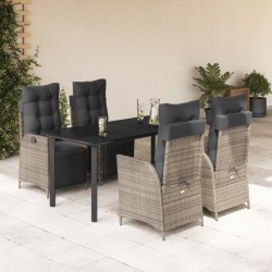 vidaXL Set comedor de jardín 5 piezas con cojines ratán sintético gris
