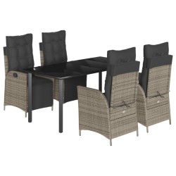 vidaXL Set comedor de jardín 5 piezas con cojines ratán sintético gris