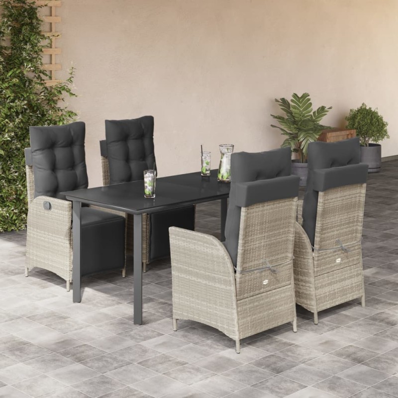 vidaXL Set comedor de jardín 5 pzas cojines ratán sintético gris claro vidaXL Set comedor de jardín 5 pzas cojines ratán sintético gris claro