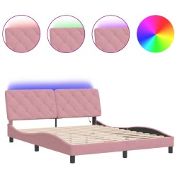 vidaXL Estructura de cama con luces LED terciopelo rosa 160x200 cm