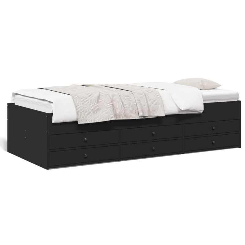 vidaXL Tumbona con cajones madera de ingeniería negro 90x200 cm vidaXL Tumbona con cajones madera de ingeniería negro 90x200 cm
