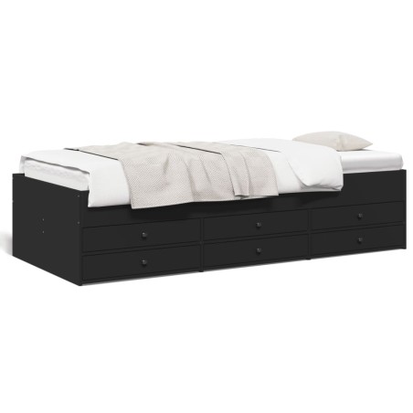 vidaXL Tumbona con cajones madera de ingeniería negro 90x200 cm