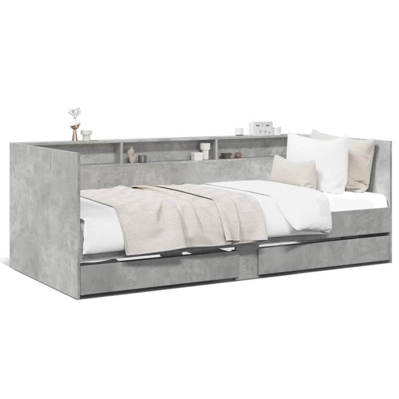 vidaXL Tumbona con cajones madera ingeniería gris hormigón 90x200 cm vidaXL Tumbona con cajones madera ingeniería gris hormigón 90x200 cm