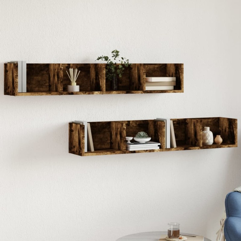 vidaXL Muebles de pared 2 unidades roble ahumado 99x18x16,5 cm vidaXL Muebles de pared 2 unidades roble ahumado 99x18x16,5 cm