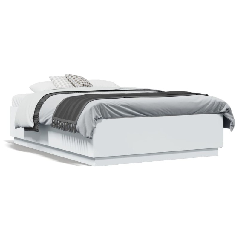vidaXL Estructura de cama con LED madera ingeniería blanco 135x190 cm vidaXL Estructura de cama con LED madera ingeniería blanco 135x190 cm