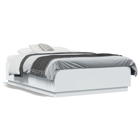 vidaXL Estructura de cama con LED madera ingeniería blanco 135x190 cm