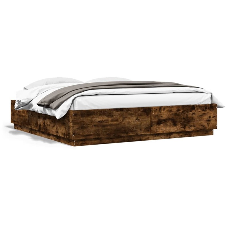 vidaXL Estructura de cama madera de ingeniería roble ahumado 200x200cm vidaXL Estructura de cama madera de ingeniería roble ahumado 200x200cm