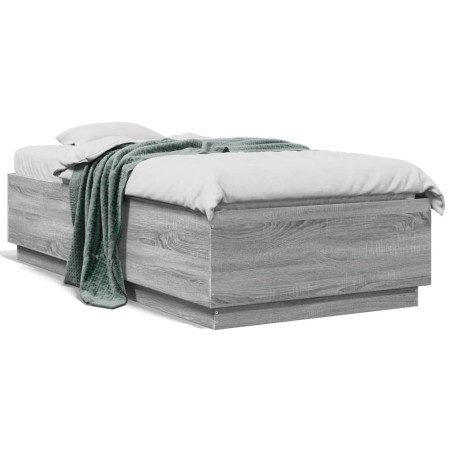 vidaXL Estructura cama con luces LED madera gris Sonoma 90x190 cm