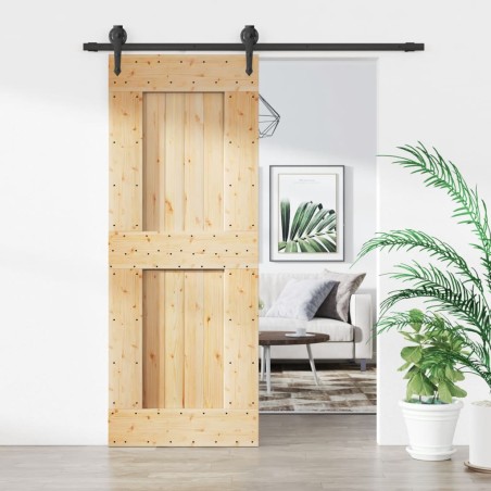 vidaXL Puerta corredera con herrajes madera maciza de pino 80x210 cm