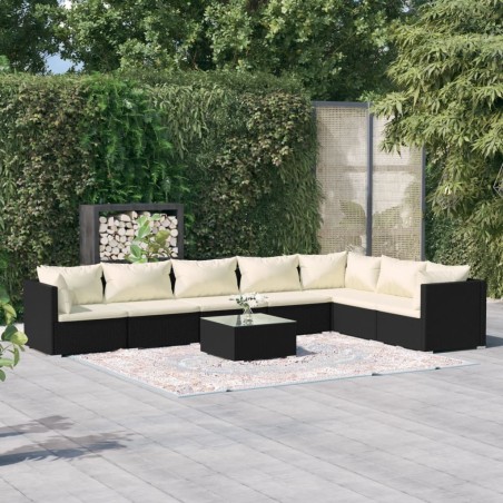 vidaXL Set de muebles de jardín 8 pzas y cojines ratán sintético negro