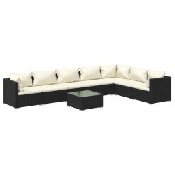vidaXL Set de muebles de jardín 8 pzas y cojines ratán sintético negro