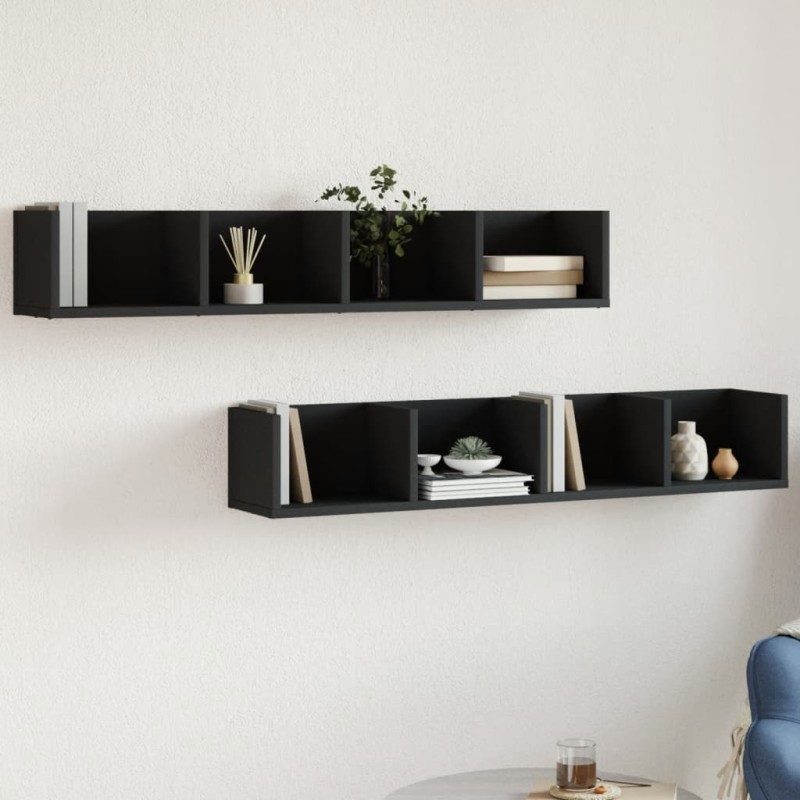 vidaXL Muebles de pared 2 uds madera de ingeniería negro 99x18x16,5 cm vidaXL Muebles de pared 2 uds madera de ingeniería negro 99x18x16,5 cm