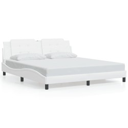 vidaXL Estructura de cama con luz LED cuero sintético blanco 180x200cm