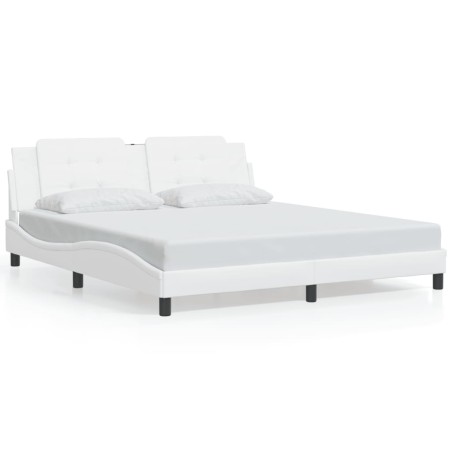 vidaXL Estructura de cama con luz LED cuero sintético blanco 180x200cm
