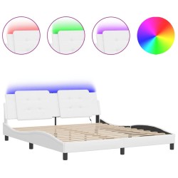 vidaXL Estructura de cama con luz LED cuero sintético blanco 180x200cm
