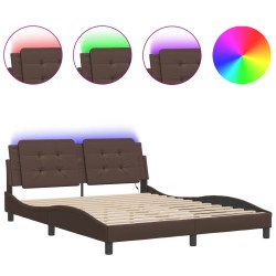 vidaXL Estructura de cama con luces LED cuero PE marrón 160x200 cm