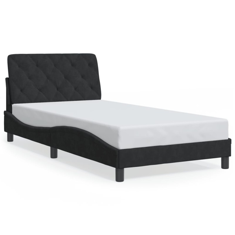 vidaXL Estructura de cama con cabecero de terciopelo negro 100x200 cm vidaXL Estructura de cama con cabecero de terciopelo negro 100x200 cm