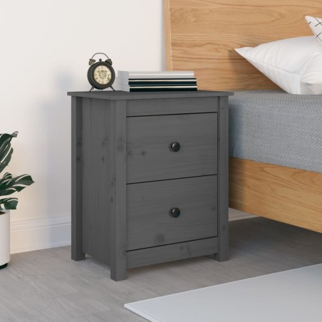 vidaXL Mesita de noche madera maciza de pino gris 50x35x61,5 cm