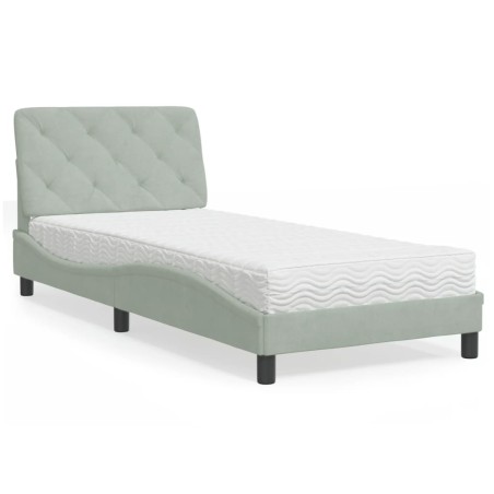 vidaXL Cama con colchón terciopelo gris claro 90x190 cm