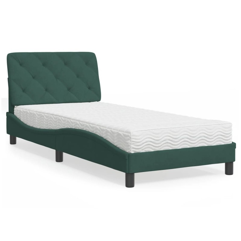 vidaXL Cama con colchón terciopelo verde oscuro 90x200 cm vidaXL Cama con colchón terciopelo verde oscuro 90x200 cm