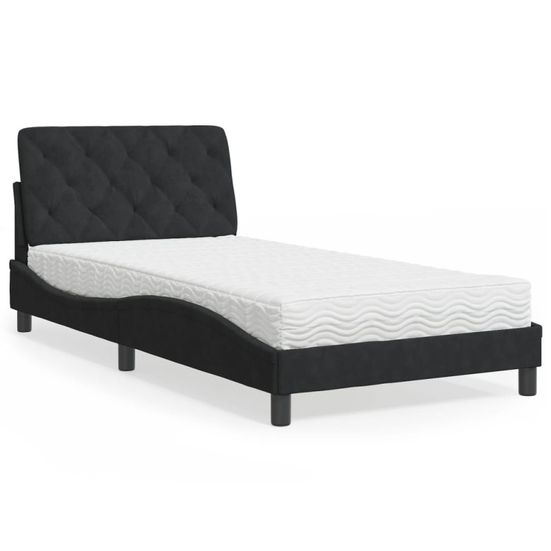 vidaXL Cama con colchón terciopelo negro 100x200 cm vidaXL Cama con colchón terciopelo negro 100x200 cm