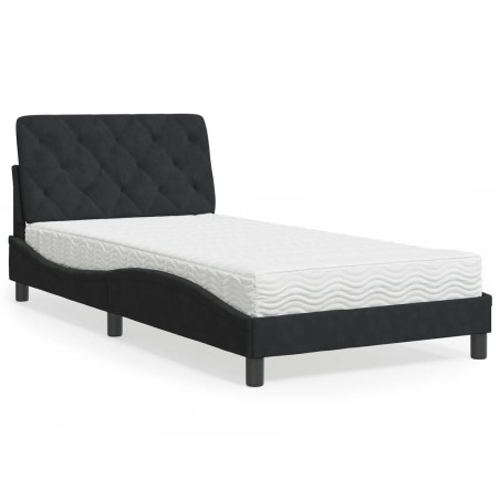 vidaXL Cama con colchón terciopelo negro 100x200 cm