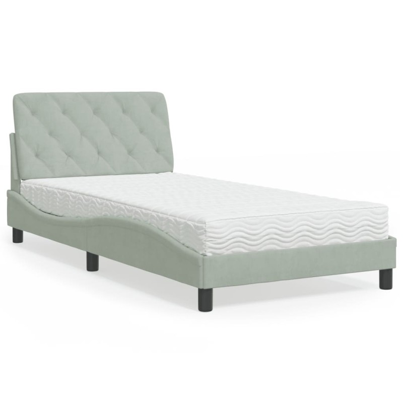 vidaXL Cama con colchón terciopelo gris claro 100x200 cm vidaXL Cama con colchón terciopelo gris claro 100x200 cm
