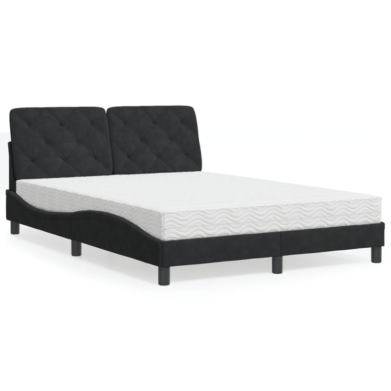 vidaXL Cama con colchón terciopelo negro 140x190 cm vidaXL Cama con colchón terciopelo negro 140x190 cm