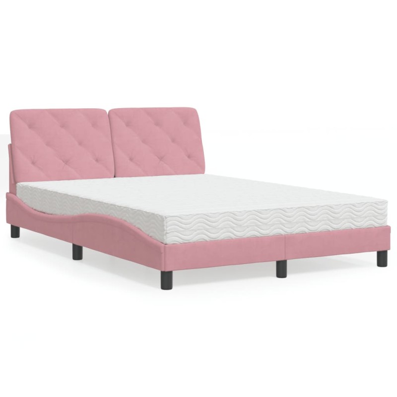 vidaXL Cama con colchón terciopelo rosa 140x200 cm vidaXL Cama con colchón terciopelo rosa 140x200 cm