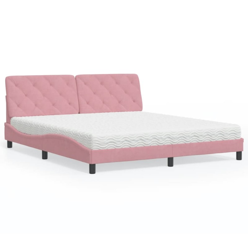 vidaXL Cama con colchón terciopelo rosa 180x200 cm vidaXL Cama con colchón terciopelo rosa 180x200 cm