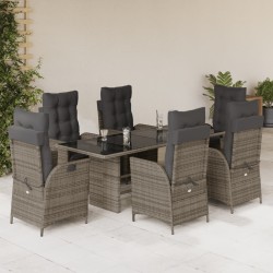 vidaXL Set comedor jardín 7 pzas y cojines ratán sintético gris