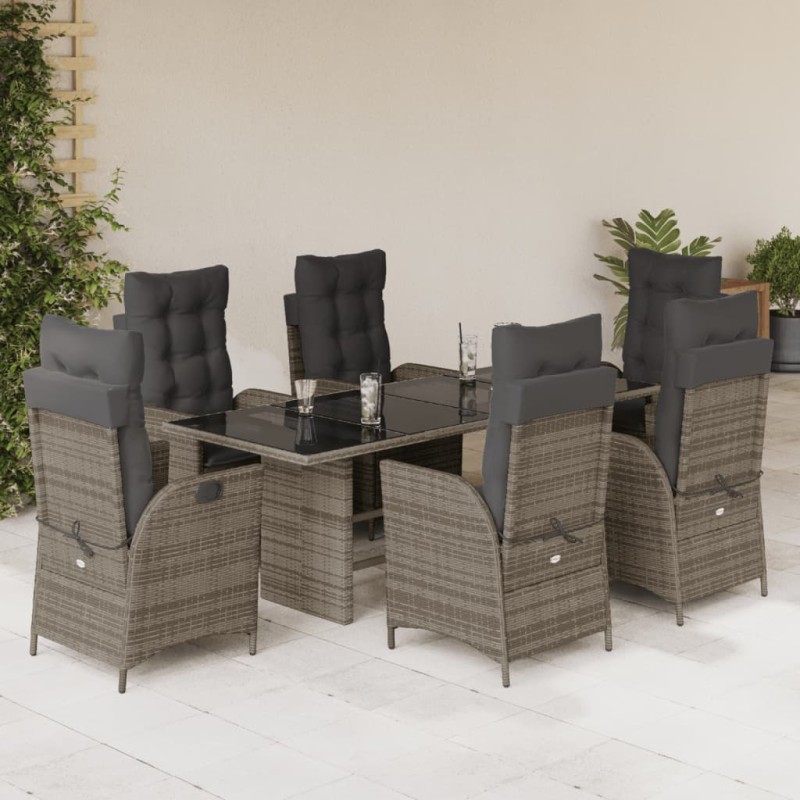 vidaXL Set comedor jardín 7 pzas y cojines ratán sintético gris vidaXL Set comedor jardín 7 pzas y cojines ratán sintético gris
