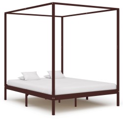 vidaXL Cama con dosel madera maciza de pino marrón oscuro 180x200 cm