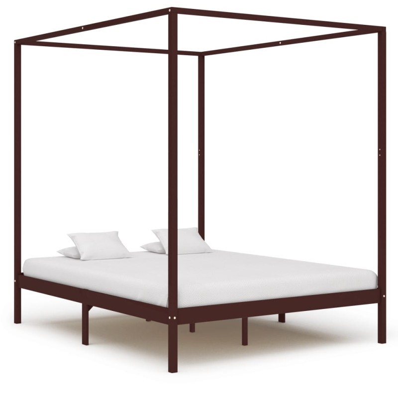 vidaXL Cama con dosel madera maciza de pino marrón oscuro 180x200 cm vidaXL Cama con dosel madera maciza de pino marrón oscuro 180x200 cm