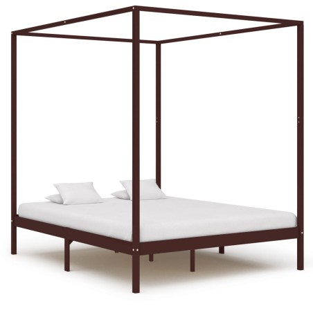 vidaXL Cama con dosel madera maciza de pino marrón oscuro 180x200 cm