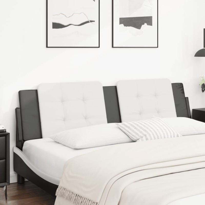 vidaXL Cabecero de cama acolchado cuero sintético blanco negro 180 cm vidaXL Cabecero de cama acolchado cuero sintético blanco negro 180 cm