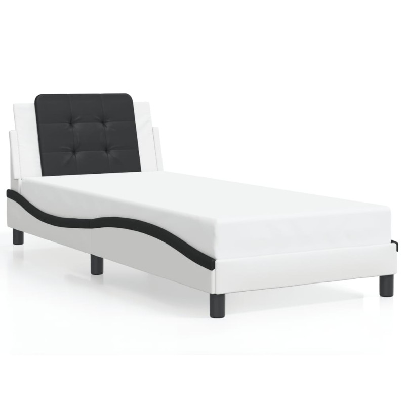 vidaXL Estructura cama con LED cuero sintético blanco negro 80x200 cm vidaXL Estructura cama con LED cuero sintético blanco negro 80x200 cm
