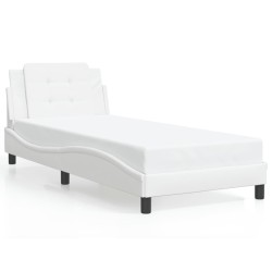 vidaXL Estructura cama con luces LED cuero sintético blanco 90x200 cm