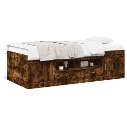 vidaXL Tumbona con cajones madera ingeniería roble ahumado 90x200 cm